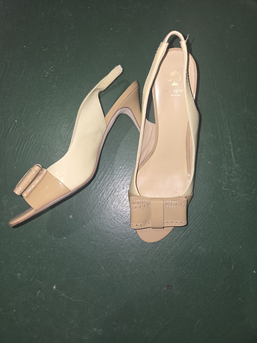 Kate Spade Cream & Tan Slingback Peep-Toe Pumps with Bow